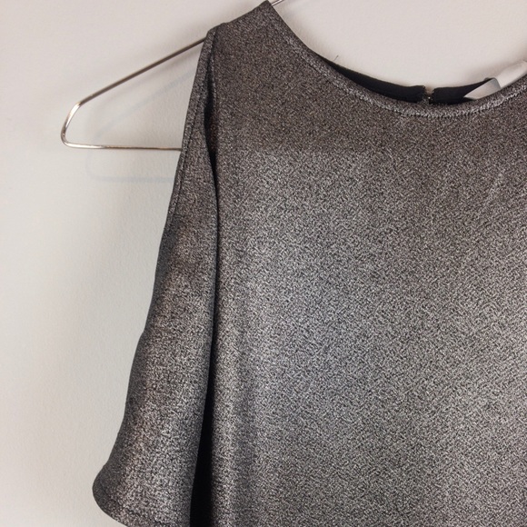 H&M Crepe Midi Dress Silver Cold Shoulder SZ 2 - Picture 3 of 7